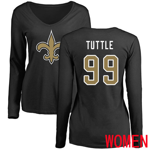 New Orleans Saints Black Women Shy Tuttle Name and Number Logo Slim Fit NFL Football #99 Long Sleeve T Shirt